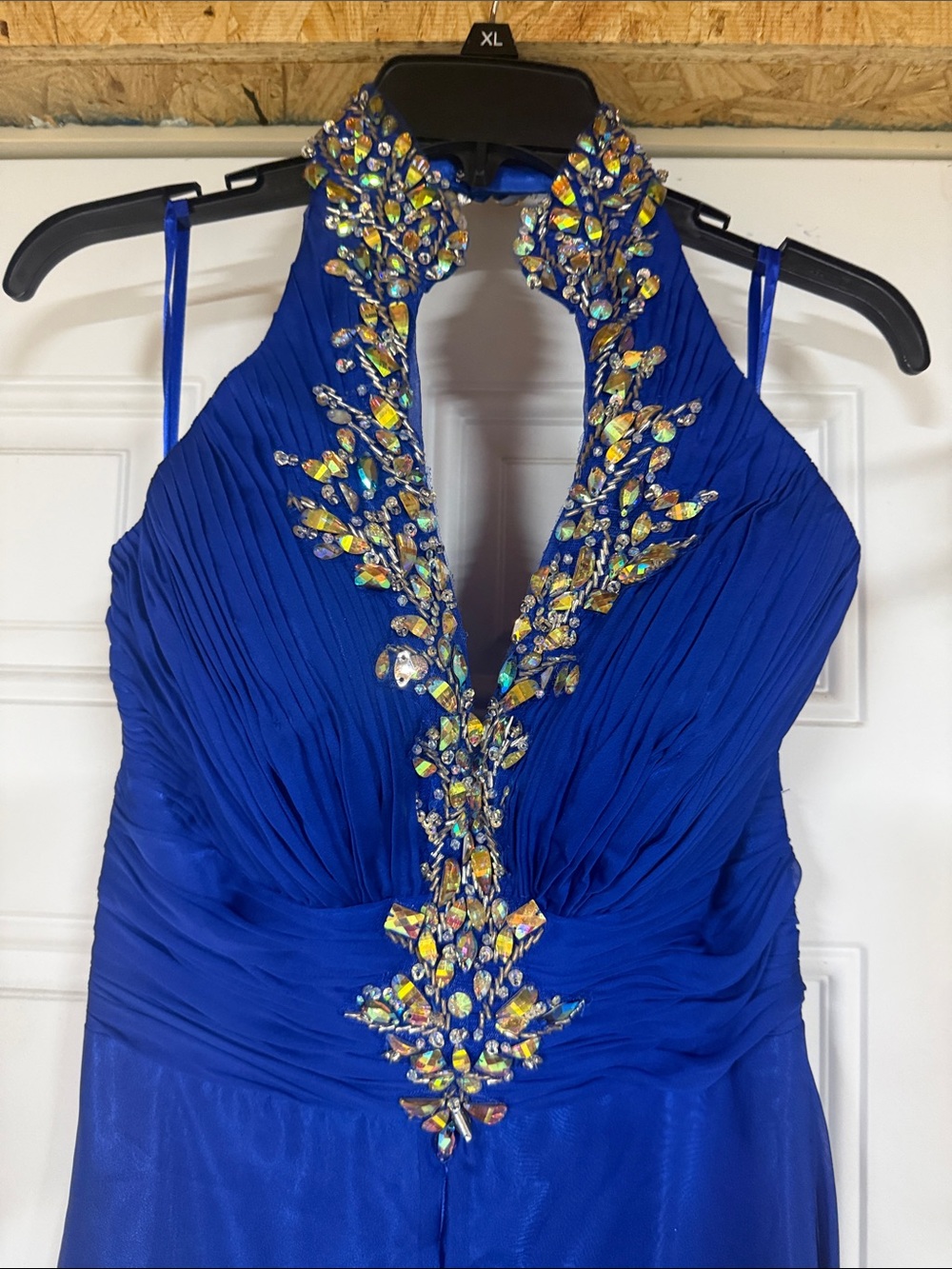 Embellished Halter Prom Dress in Royal Blue - Picture 4 of 8